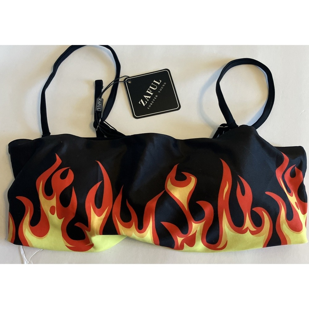 Zaful Orange Yellow Black Flame Bikini Top Size 4 C105